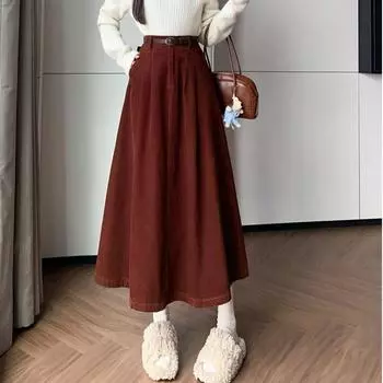 Модная и удобная длинная бархатная юбка для женщин с высокой талией и плиссированным дизайном M