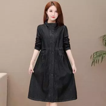 Модная и удобная джинсовая куртка - женское весеннее пальто в шикарном длинном стиле M