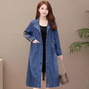 Модная и удобная джинсовая куртка - женское весеннее пальто в шикарном длинном стиле M