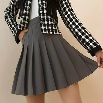 Модная и удобная летняя черная юбка с эластичным поясом и складками M чёрный