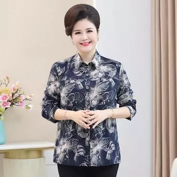 Модная и удобная рубашка из хлопка в корейском стиле больших размеров на лето с цветочным принтом и рукавами 7/8 XL