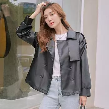 Модная и удобная верхняя одежда на осень и весну, укороченная куртка свободного кроя в корейском стиле S чёрный