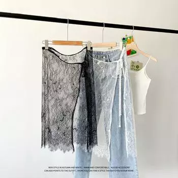 Модная и универсальная модная кружевная юбка миди, кружевная многослойная газовая юбка, нишевый дизайн на бретелях, пикантная девушка в паре с фартуком one size