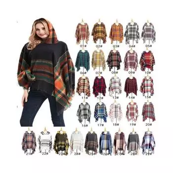 Модная и универсальная новая теплая рождественская зеленая клетчатая накидка с капюшоном с кисточками, женская популярная вещь 135*135cm