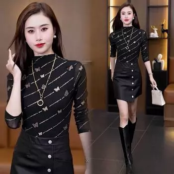 Модная и универсальная осенняя базовая рубашка для женщин XXL чёрный