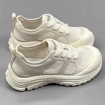 Модная и универсальная спортивная обувь, сетчатая повседневная обувь для женщин, летняя, новая, с круглым носком, толстая подошва, легкая и дышащая 35 бежевый