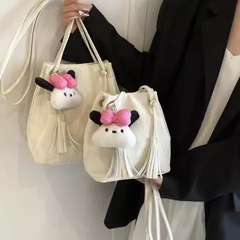 Модная и универсальная, супер популярная женская сумка. Новая универсальная однотонная сумка через плечо с завязками на шнурке, сумка, сумка-ведро