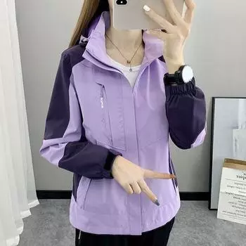 Модная и универсальная тонкая повседневная ветрозащитная и непромокаемая куртка для женщин M белый