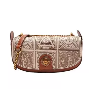Модная и высококачественная ретро-седельная сумка, ретро-сумка через плечо с вышивкой и цепочкой для поездок на работу. коричневый