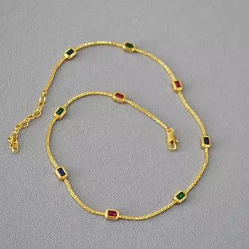 Модная индивидуальная цветная прямоугольная цепочка из латуни с драгоценными камнями, позолоченная, классная, высококачественная, короткое ожерелье на ключицу