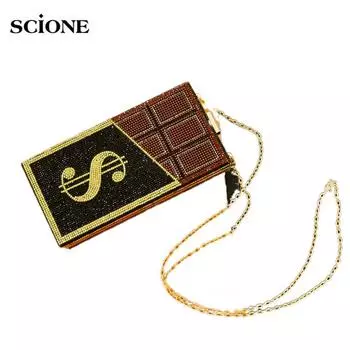 Модная индивидуальная сумка-мессенджер с бриллиантами, сумка для ужина, долларовая сумка, клатч, маленькая квадратная сумка 21cm*4cm*10.5cm коричневый