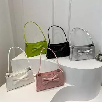 Модная иностранная повседневная сумка-подмышка с бантом 2024 года, летняя новая простая однотонная сумка через плечо чёрный