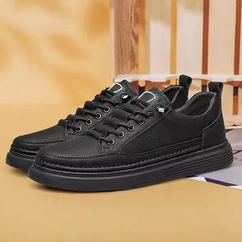 Модная итальянская мужская модная повседневная кожаная обувь, нескользящая универсальная спортивная обувь для активного отдыха, удобная плоская обувь из натуральной кожи Muller 38 чёрный