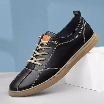 Модная итальянская мужская обувь из натуральной кожи 2024 года, повседневная обувь, роскошные кроссовки на шнуровке, удобные теннисные туфли Masculino Sport, белые туфли для мужчин 37 чёрный