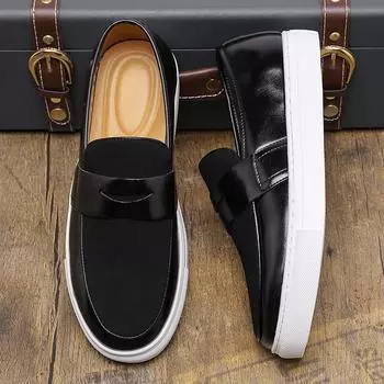Модная итальянская мужская повседневная обувь, новые деловые туфли без застежек для мужчин, кожаные мокасины для свадьбы, офиса, мокасины для вождения 38 чёрный