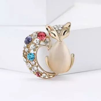 Модная изысканная брошь из сплава со стразами и опалом в виде лисы, популярная универсальная женская одежда, корсаж, ювелирные изделия, булавка