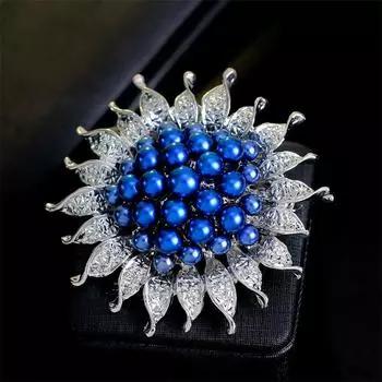 Модная изысканная брошь из жемчуга, брошь из сплава, брошь из шелкового шарфа с цветком солнца, брошь со стразами белый