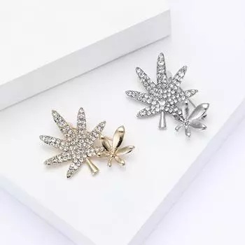 Модная изысканная брошь в виде двойного кленового листа со стразами из сплава, женская одежда, корсаж, ювелирные изделия, булавка