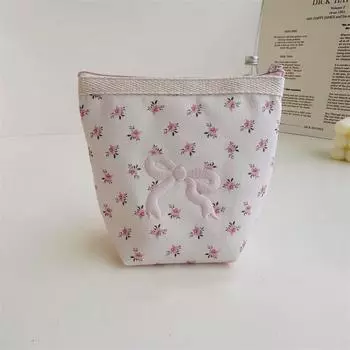 Модная карманная косметичка, новая цветочная водонепроницаемая косметичка с вышитым бантом, холщовая косметичка, органайзер для ювелирных изделий, дорожная сумка для хранения