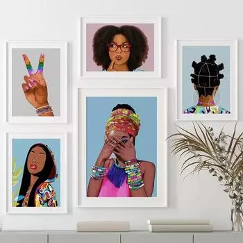 Модная картина на холсте Акварель Поп-арт Мода Черная женщина Настенная картина Печать абстрактный постер Декор для гостиной Настенная картина для дома 21cm30cm NoFrame
