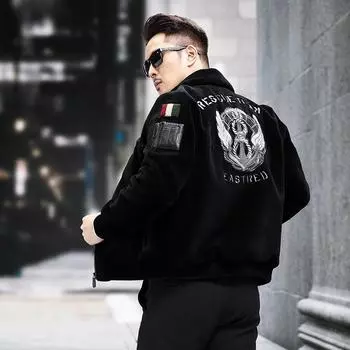 Модная кашемировая куртка 100% шерсть хайнинг мех утолщенная теплая шерстяная куртка для мужчин M чёрный