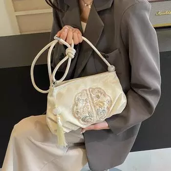 Модная китайская ретро-сумка с вышивкой через плечо из искусственной кожи с кисточками и украшением в виде облака, новая роскошная дизайнерская женская сумка