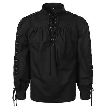 Модная классическая рубашка, средневековая пиратская рубашка, мужская повязка с длинным рукавом, готическая рубашка воина S белый