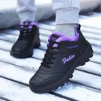 Модная классическая женская спортивная обувь плюс бархатная повседневная женская обувь. Теплая и износостойкая уличная повседневная обувь. 36 чёрный