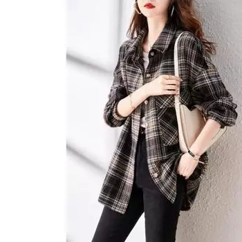 Модная клетчатая куртка-рубашка с длинным рукавом для женщин, весенняя повседневная одежда M