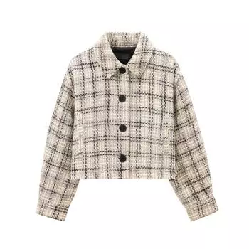 Модная клетчатая куртка женская осень-зима с длинным рукавом пальто с отложным воротником однобортные куртки женская повседневная верхняя одежда XS