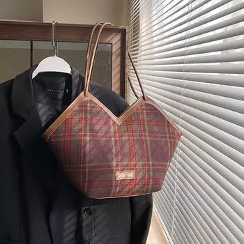 Модная клетчатая повседневная женская сумка-тоут, большая вместимость, сумка через плечо в стиле ретро