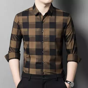Модная клетчатая рубашка для мужчин, осенняя новинка для молодежи и среднего возраста, повседневная облегающая рубашка, подчеркивающая фигуру, мужская одежда, элегантный кардиган M