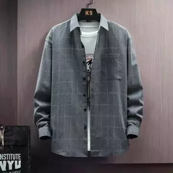 Модная клетчатая рубашка с длинными рукавами, мужская свободная рубашка, дизайн, ниша, гангстерская красивая повседневная блузка, куртка M чёрный