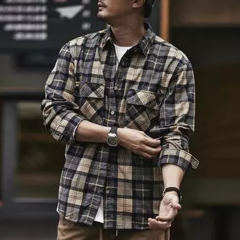 Модная клетчатая рубашка с длинными рукавами, мужская, весенне-осенняя, свободная, большого размера, повседневная, рабочая рубашка XL зелёный