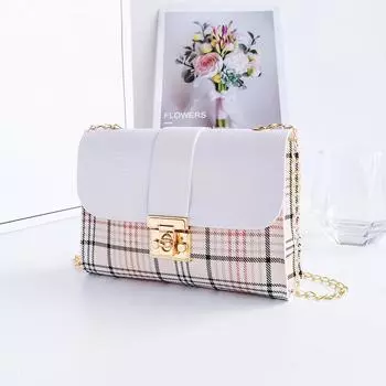 Модная клетчатая сумка-мессенджер 2025 контрастного цвета маленькая квадратная сумка простая женская сумка из искусственной кожи сумка на плечо для мобильного телефона белый