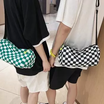 Модная клетчатая сумка-мессенджер для женщин и мужчин в стиле ретро, сумка-слинг, унисекс, спортивная сумка для отдыха на молнии для путешествий, спортивная сумка China чёрный