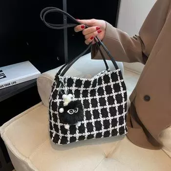 Модная клетчатая женская сумка, летний иностранный стиль 2024, новая простая квадратная сумка через плечо, новая модная женская сумка