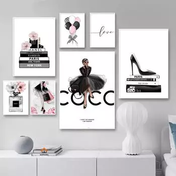 Модная книга для девочек, розовый цветок, духи, женский макияж, постер, скандинавский холст, картина, настенные художественные постеры, принты, домашний декор для спальни для девочек 21x30cm No Framed