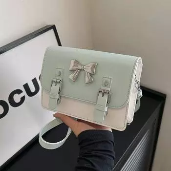 Модная контрастная цветная сумка женская простая квадратная сумка с бантом 2024 года, новая корейская версия, трендовая сумка через плечо чёрный