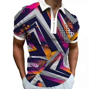 Модная контрастная цветовая гамма, мужская повседневная тонкая рубашка-поло с коротким рукавом на молнии S серый