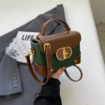 Модная контрастная по цвету маленькая квадратная сумка с расширенной текстурой, индивидуальная плетеная сумка через плечо зелёный