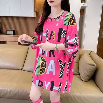 Модная корейская футболка большого размера, летняя женская корейская футболка с буквенным принтом, большие длинные футболки, топы Y2k, уличная одежда в стиле Харадзюку в стиле хип-хоп M