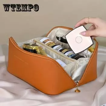 Модная косметичка-подушка из искусственной кожи, переносная дорожная сумка для хранения, сумка большой емкости, классификация разделов, сумка для хранения туалетных принадлежностей для матерей коричневый