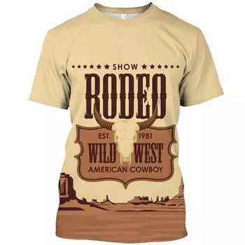 Модная ковбойская футболка для мужчин, винтажная футболка с 3d принтом, летний пуловер, большой размер с короткими рукавами, американская уличная мужская футболка 6XL