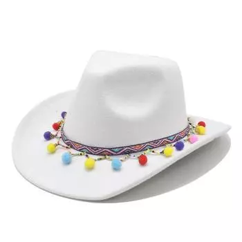 Модная ковбойская шляпа с кисточками и дизайном в виде шара, декоративная джазовая шляпа с тенью из фетра M56-58cm красный