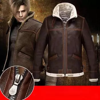 Модная кожаная куртка-пальто, куртка-косплей из искусственной кожи, куртка с длинными рукавами, зимняя верхняя одежда для мужчин, кожаная куртка для мальчиков M коричневый