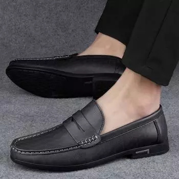 Модная кожаная мужская обувь Обувь Slip on Офисная мужская официальная обувь для улицы Мужская модельная обувь Дышащие ленивые мокасины для вождения Мокасины 6.5 чёрный