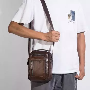 Модная кожаная мужская сумка через плечо из коровьей кожи с верхним слоем и одним плечом, многофункциональная сумка светло-коричневого