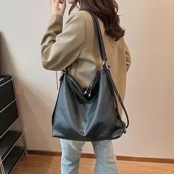 Модная кожаная сумка-тоут для женщин, большая вместимость, сумка через плечо, простая, универсальная, однотонная, сумки-мессенджеры, кошелек для работы, офиса, повседневная One Size коричневый