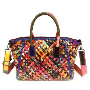 Модная кожаная женская сумка в стиле ретро, ручная работа, цветная сумка-мессенджер разноцветный